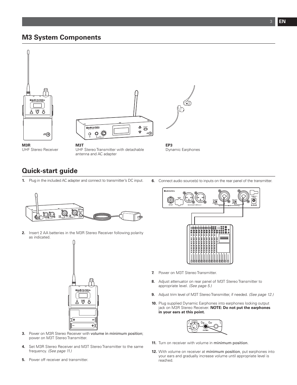 M3 system components, Quick-start guide | Audio-Technica M3R User Manual | Page 3 / 120
