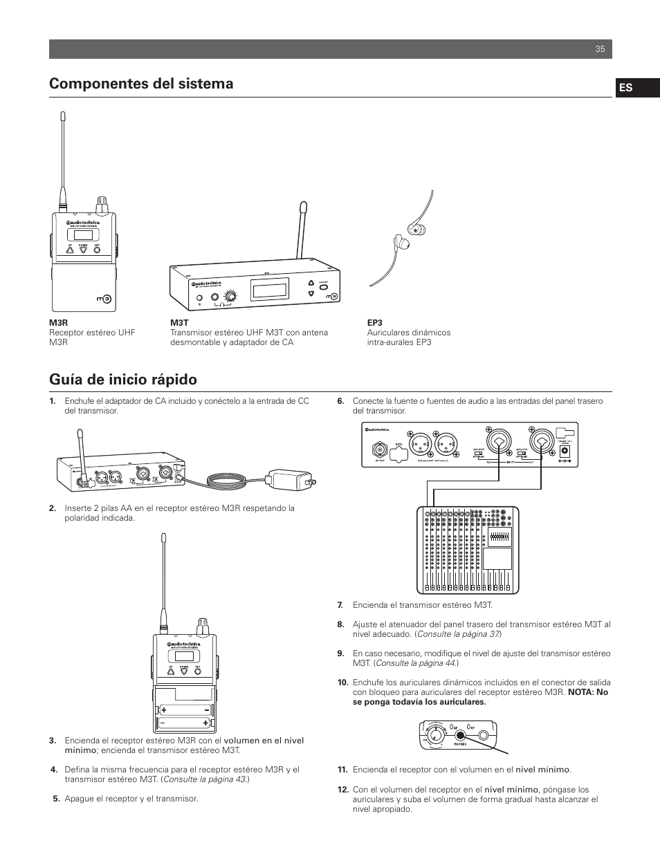 Componentes del sistema, Guía de inicio rápido | Audio-Technica M3R User Manual | Page 35 / 120