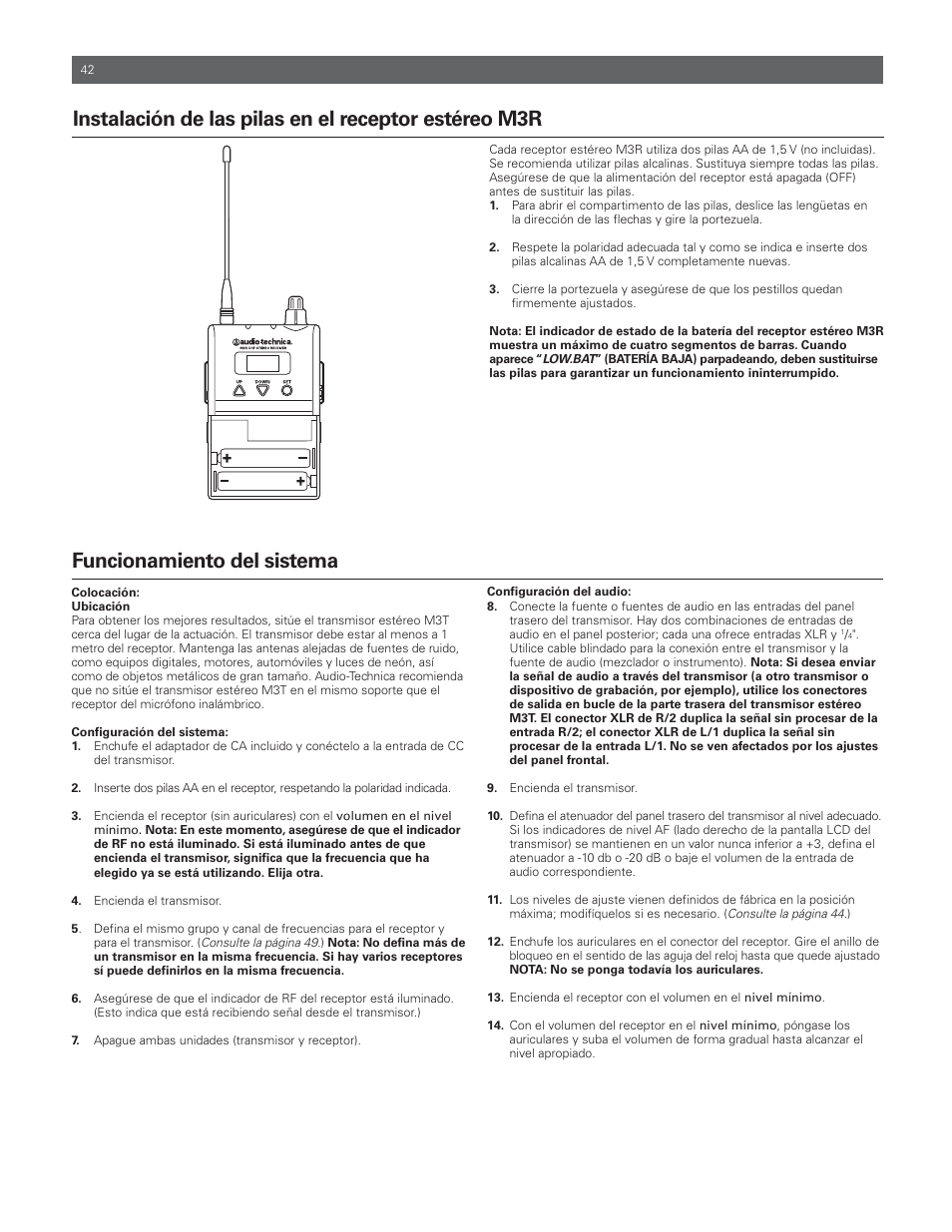 Funcionamiento del sistema | Audio-Technica M3R User Manual | Page 42 / 120