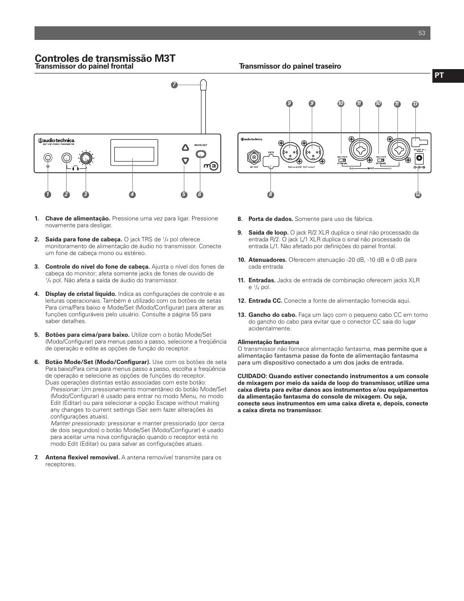 Controles de transmissão m3t | Audio-Technica M3R User Manual | Page 53 / 120