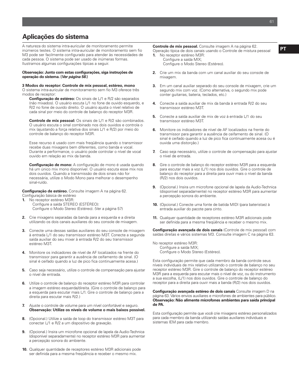 Aplicações do sistema | Audio-Technica M3R User Manual | Page 61 / 120