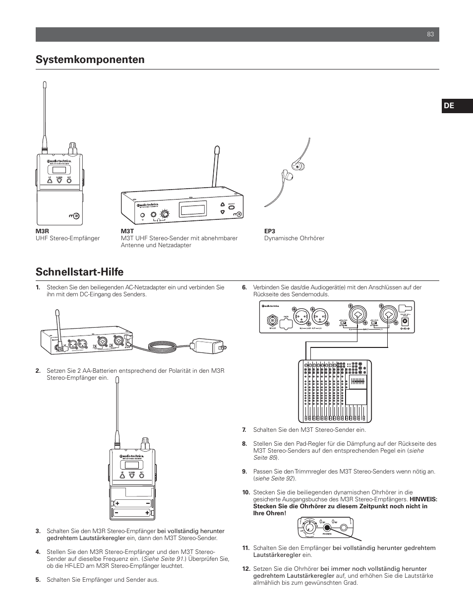 Systemkomponenten, Schnellstart-hilfe | Audio-Technica M3R User Manual | Page 83 / 120