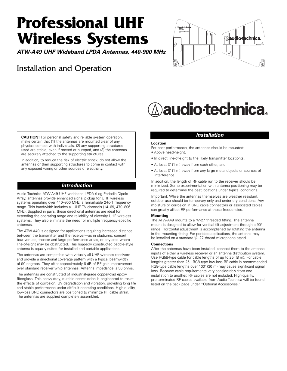 Audio-Technica ATW-A49 User Manual | 2 pages