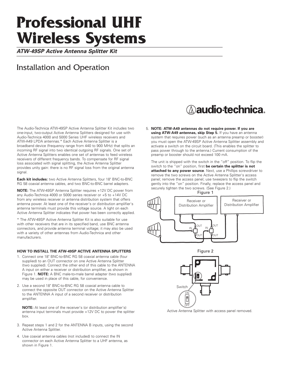 Audio-Technica ATW-49SP User Manual | 2 pages