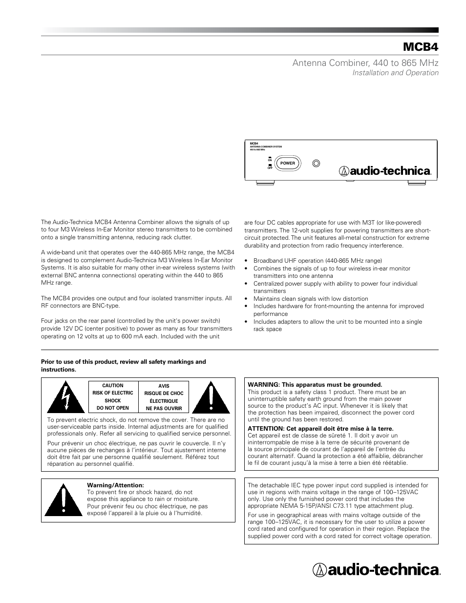 Audio-Technica MCB4 User Manual | 4 pages