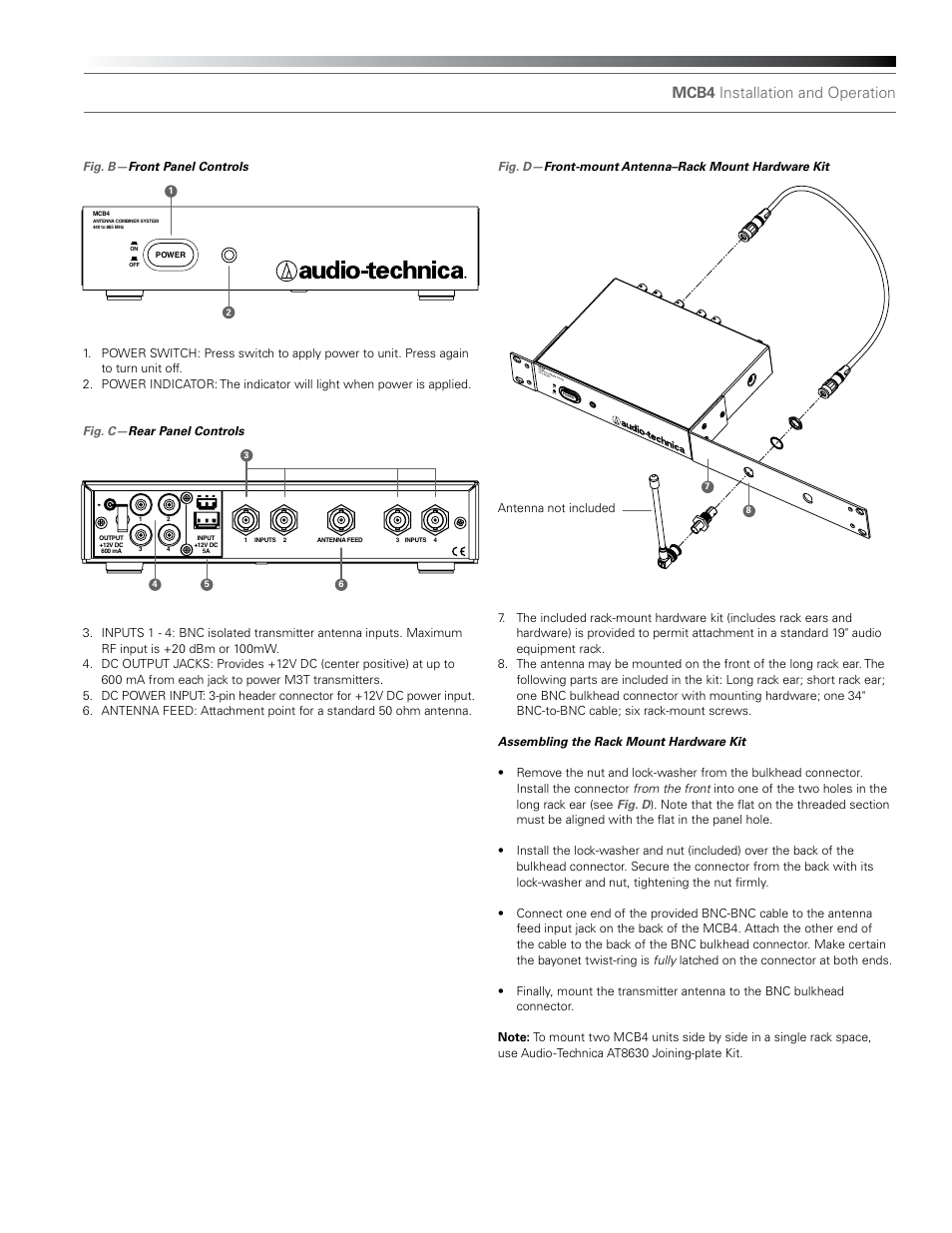 Mcb4 installation and operation | Audio-Technica MCB4 User Manual | Page 3 / 4