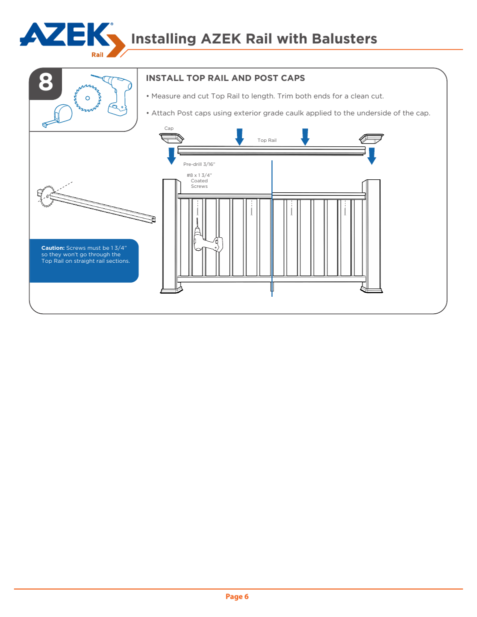 Installing azek rail with balusters | AZEK Rail User Manual | Page 6 / 12