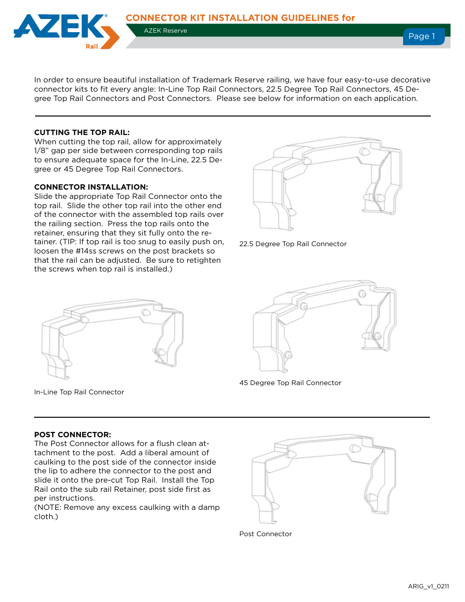 AZEK Reserve Connector User Manual | 1 page