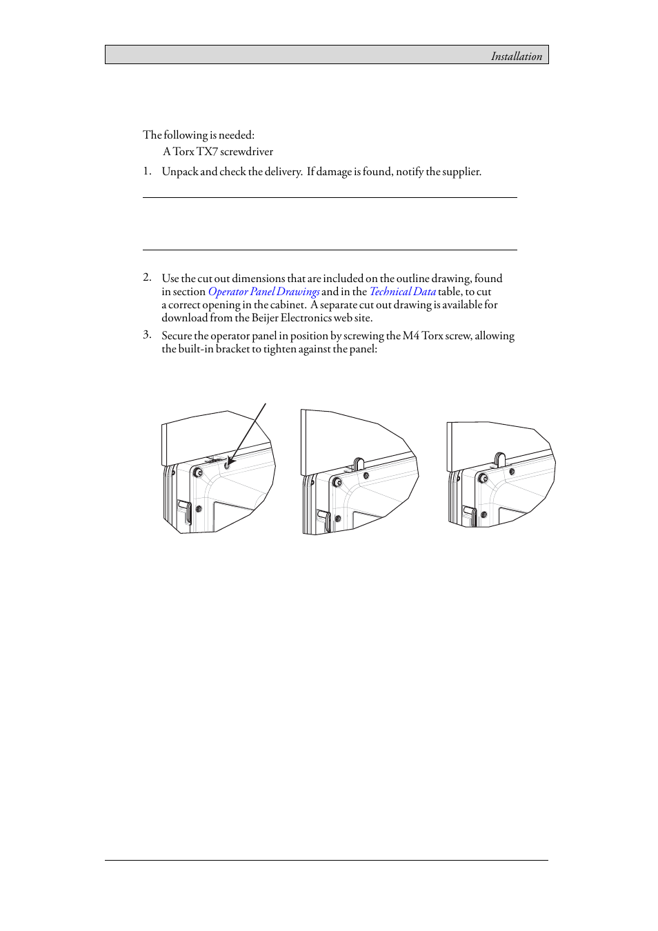 2 installation process, Installation process | Beijer Electronics iX T15C EN User Manual | Page 7 / 34