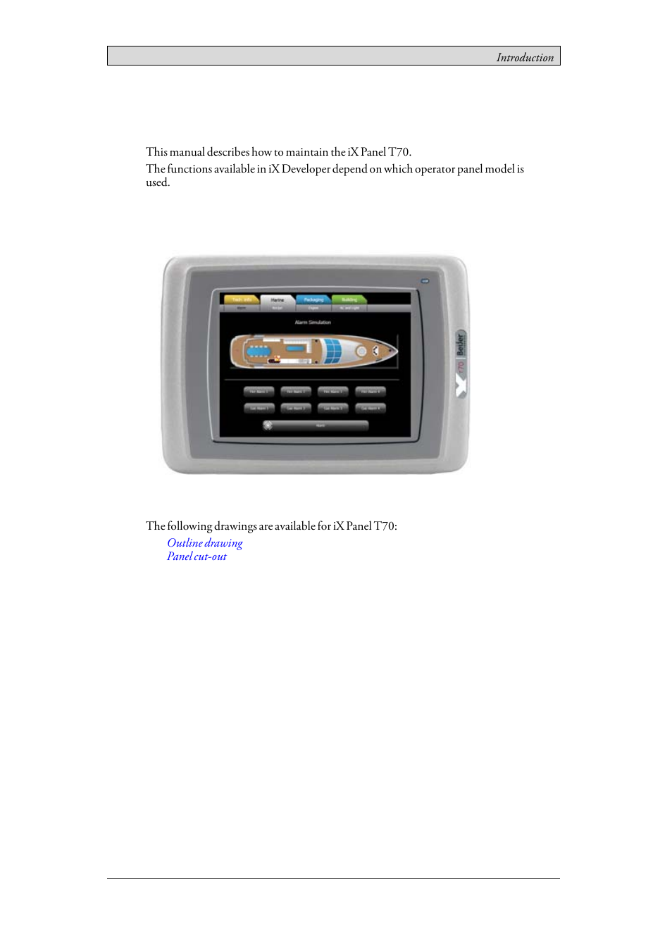 2 introduction, 1 ix panel t70, 2introduction | Beijer Electronics iX Panel T70 EN User Manual | Page 7 / 46