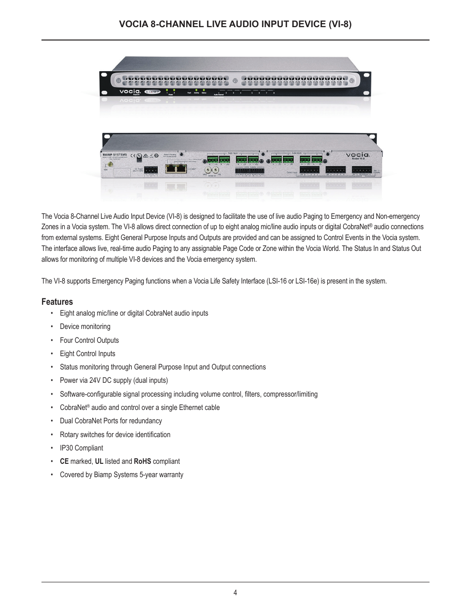 Biamp Vocia VI-8 User Manual | Page 4 / 31