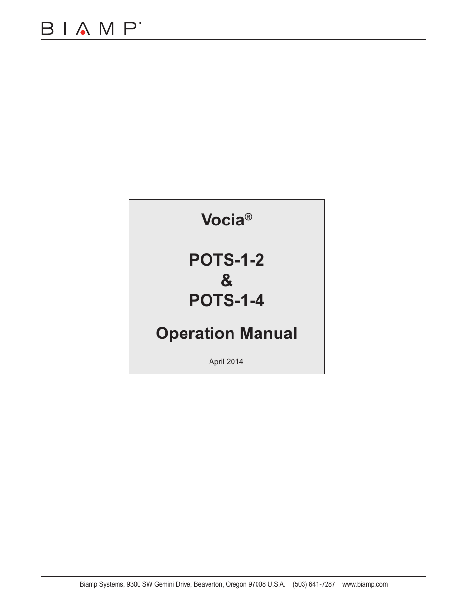 Biamp POTS-1-4 User Manual | 30 pages