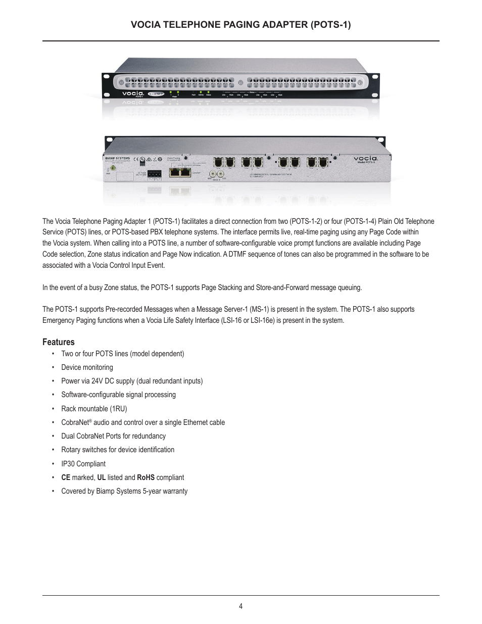 Biamp POTS-1-4 User Manual | Page 4 / 30