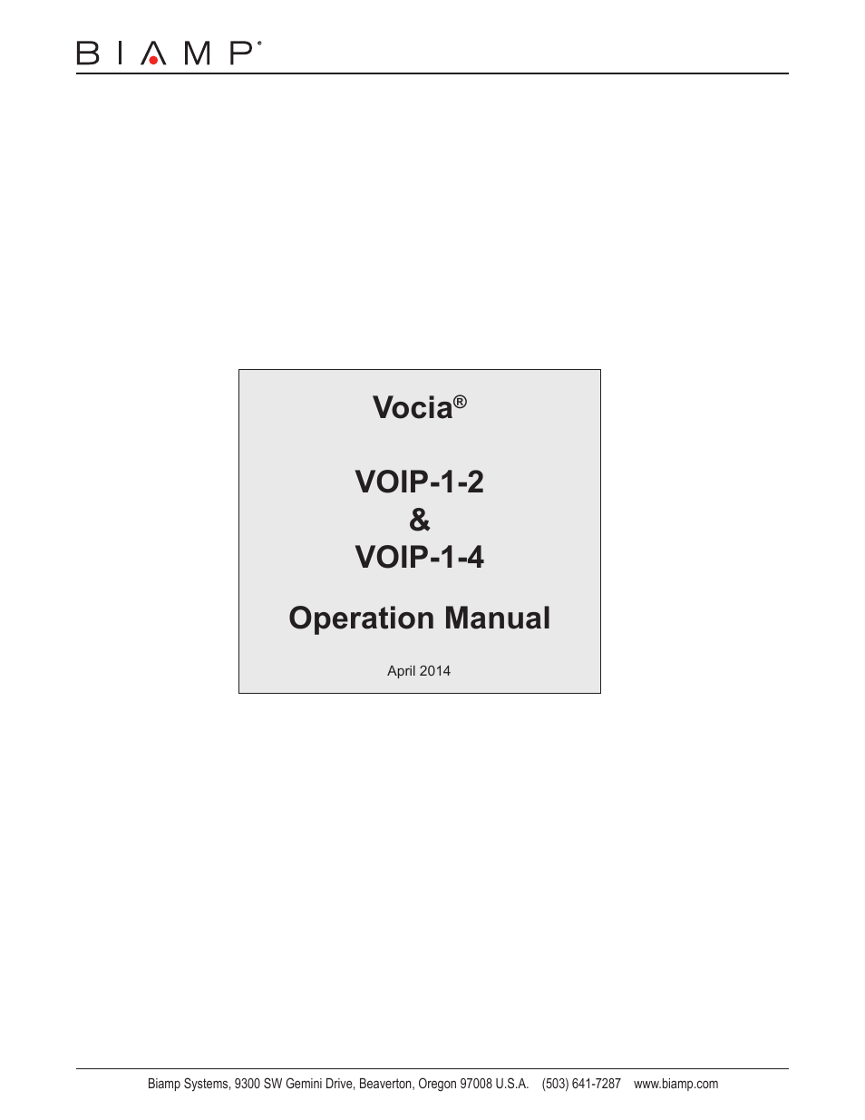 Biamp VOIP-1-4 User Manual | 30 pages