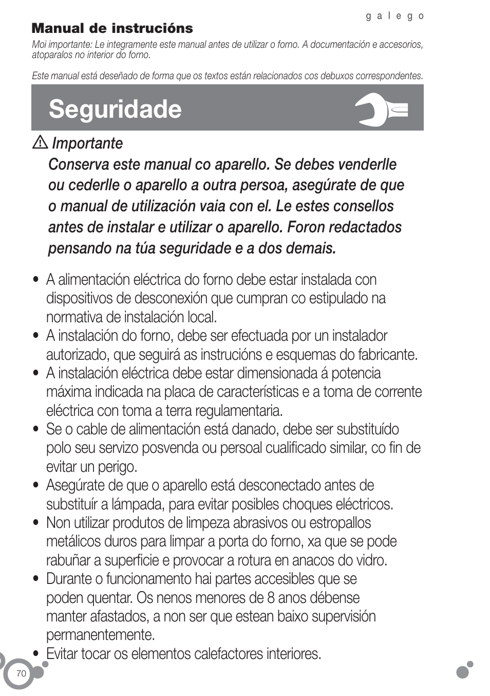 Seguridade | Fagor 6H-750BE User Manual | Page 72 / 86