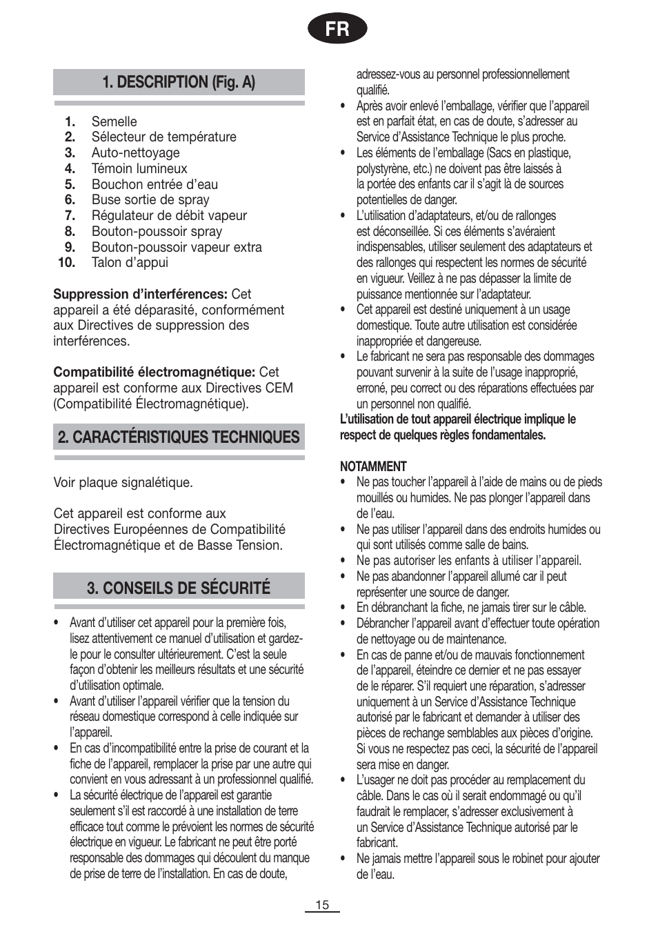 Description (fig. a), Conseils de sécurité, Caractéristiques techniques | Fagor PL-2700 User Manual | Page 16 / 73