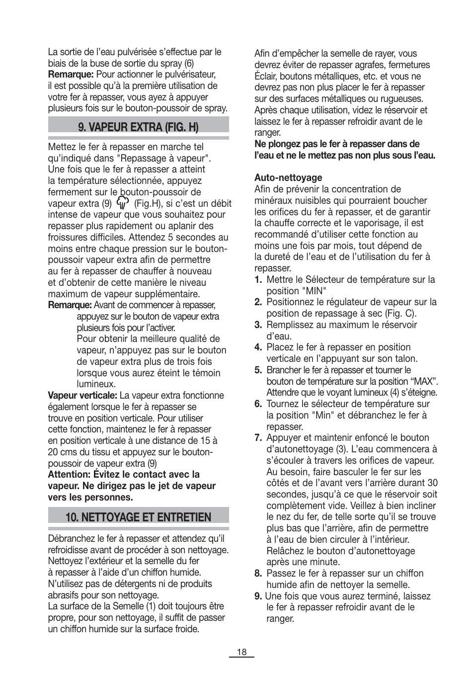 Vapeur extra (fig. h), Nettoyage et entretien | Fagor PL-2700 User Manual | Page 19 / 73