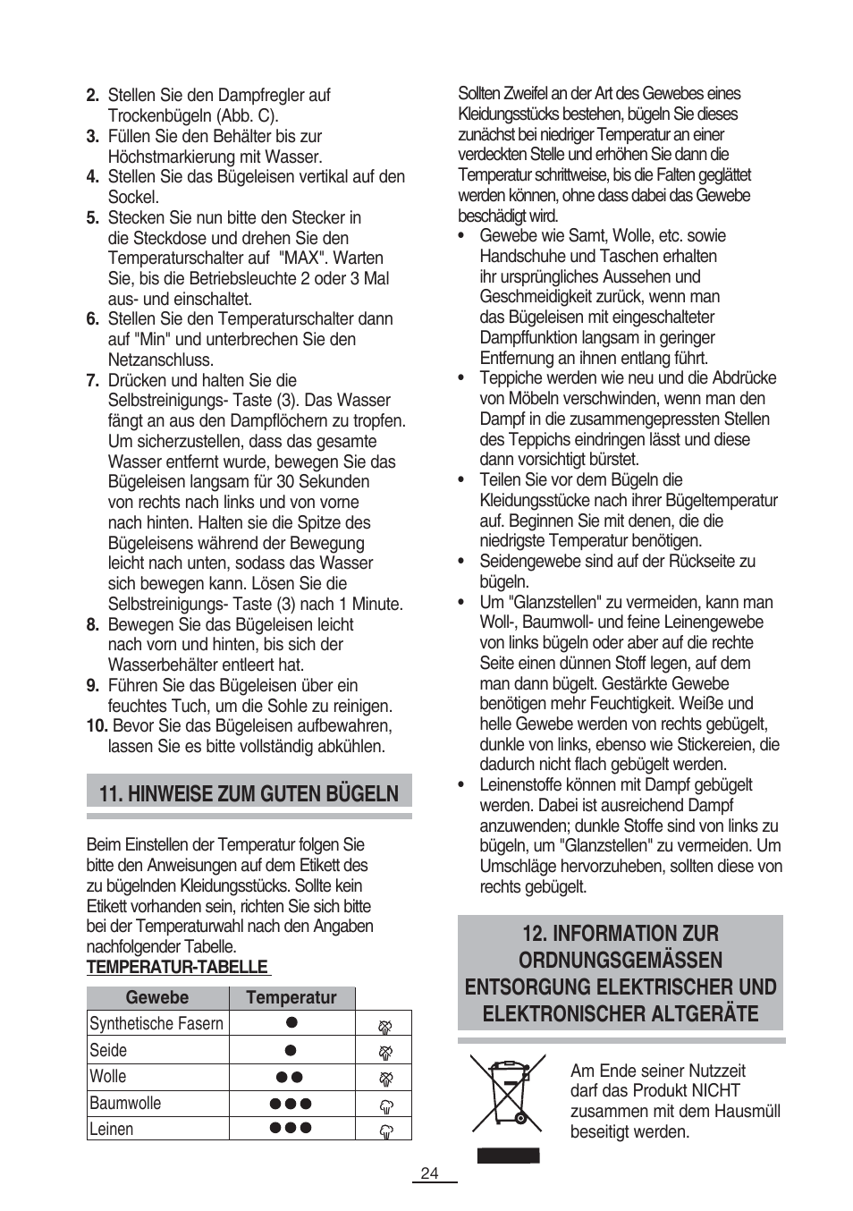 Hinweise zum guten bügeln | Fagor PL-2700 User Manual | Page 25 / 73