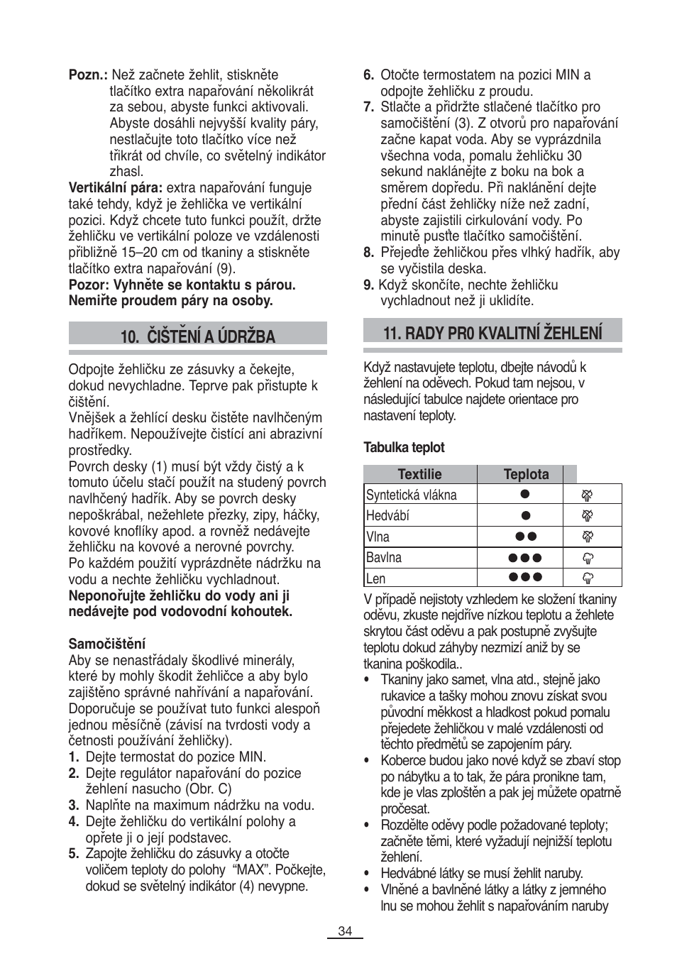 Čištení a údržba, Rady pr0 kvalitní žehlení | Fagor PL-2700 User Manual | Page 35 / 73