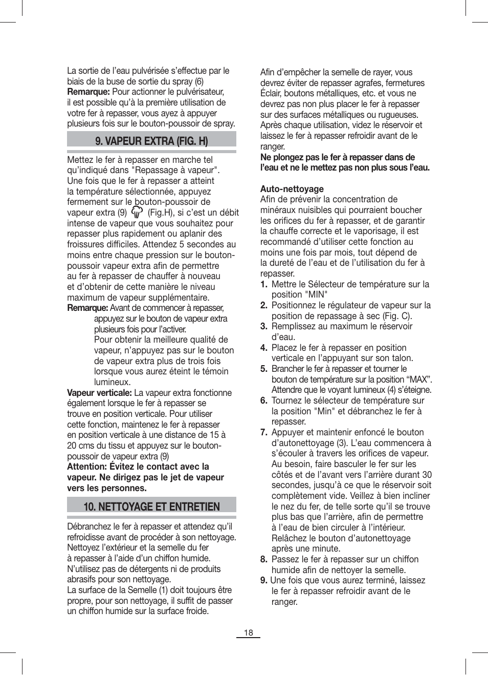 Vapeur extra (fig. h), Nettoyage et entretien | Fagor PL-2205 User Manual | Page 19 / 68