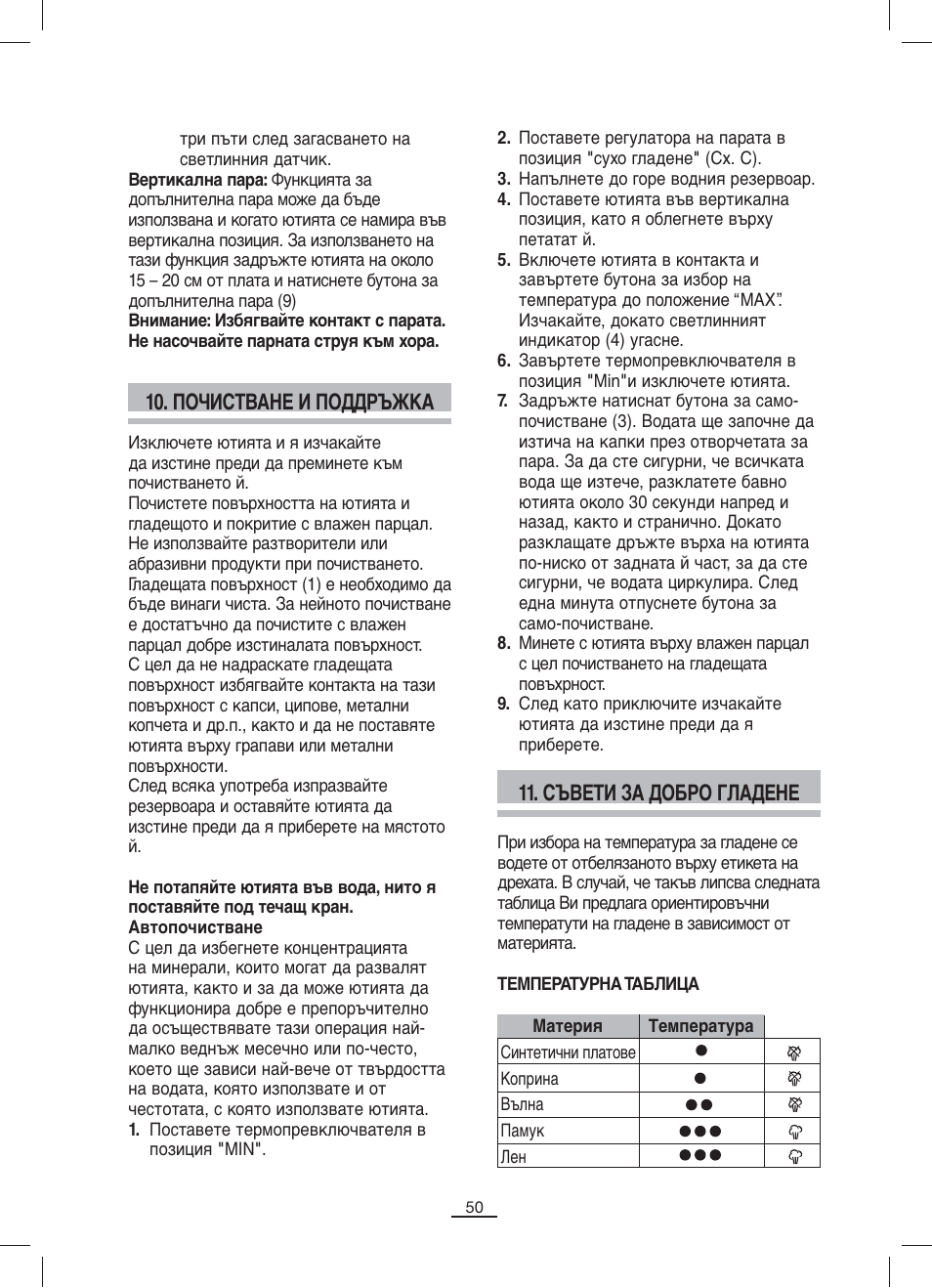 Съвети за добро гладене, Почистване и поддръжка | Fagor PL-2205 User Manual | Page 51 / 68