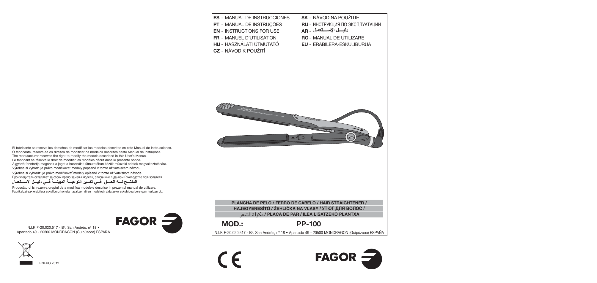 Fagor PP-100 User Manual | 46 pages