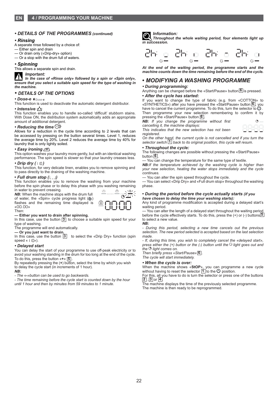 Modifying a washing programme | Fagor FET-6412D User Manual | Page 22 / 52