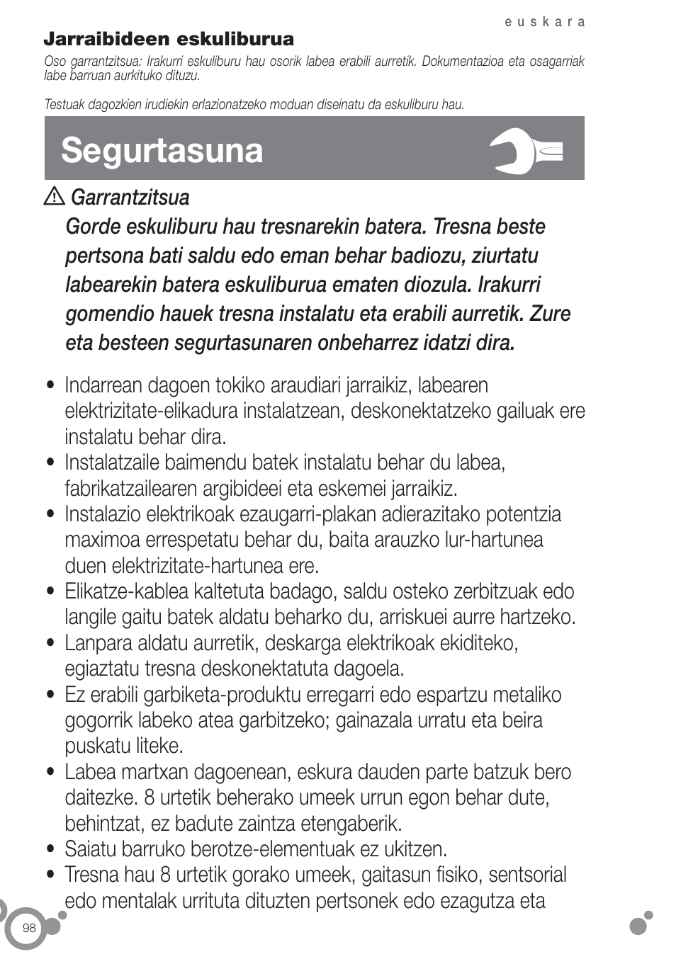 Segurtasuna | Fagor 6H-54X User Manual | Page 100 / 118