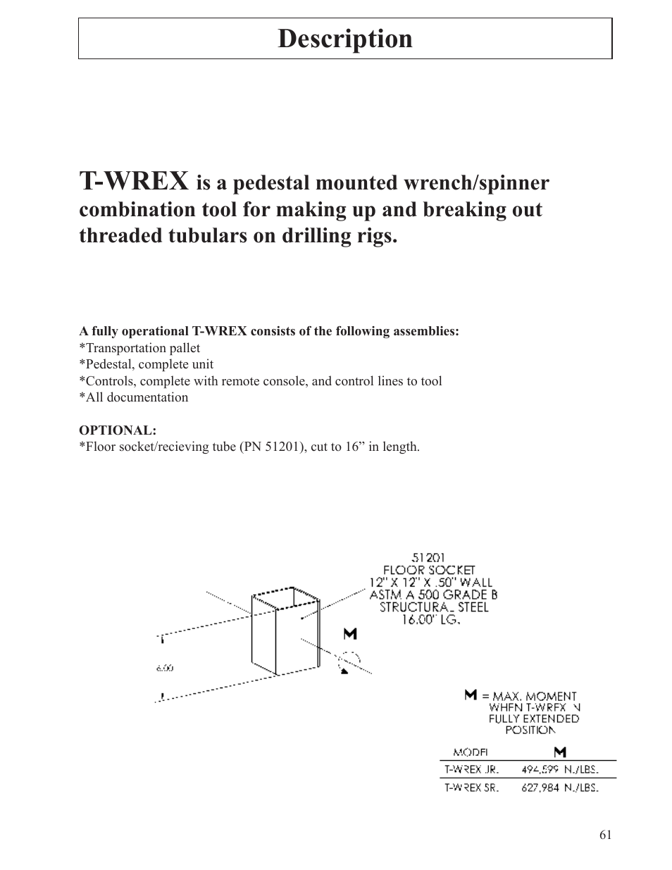 T-wrex, Description | Hawk Industries T-Wrex Sr. Manual Serial Numbers 100 to 105 User Manual | Page 61 / 79