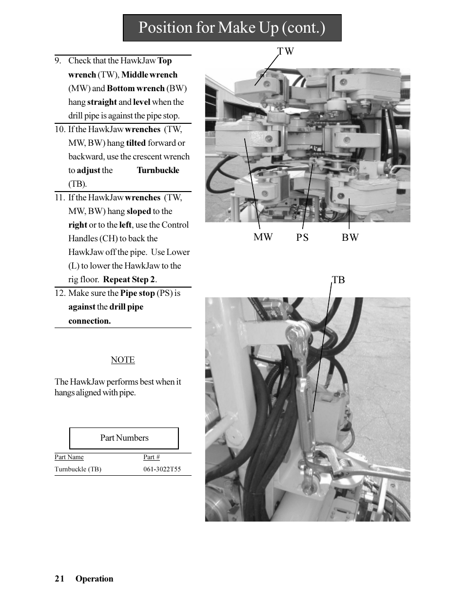 Position for make up (cont.) | Hawk Industries Hawkjaw Jr. Manual 65K-ALS Serial Numbers 4 to 9 User Manual | Page 21 / 139