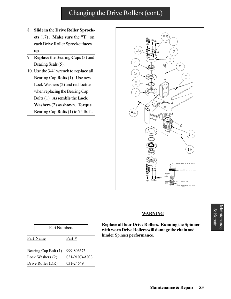 Changing the drive rollers (cont.) | Hawk Industries Hawkjaw Jr. Manual 65K-ALS Serial Numbers 4 to 9 User Manual | Page 53 / 139