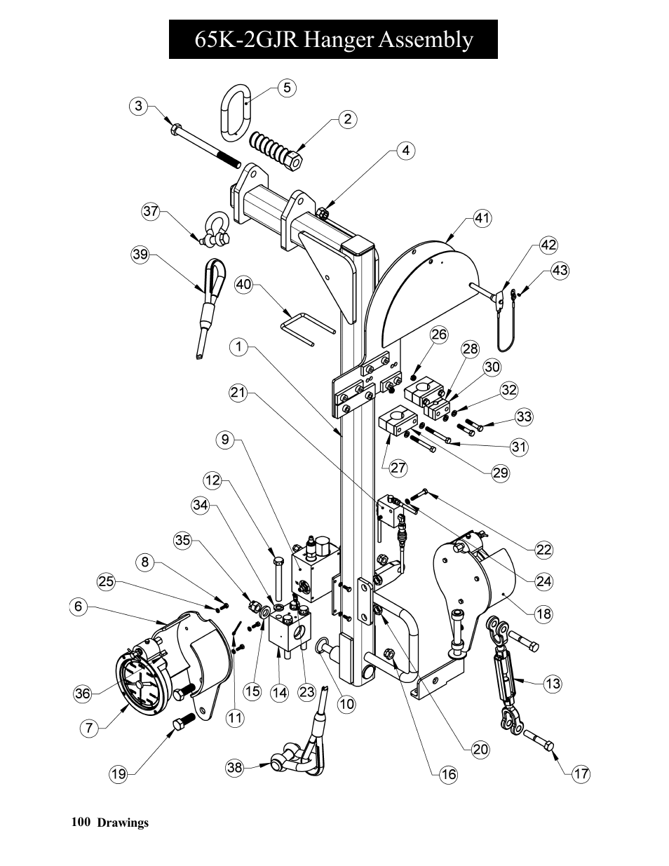 65k-2gjr spinner mount assembly, 65k-2gjr hanger assembly | Hawk Industries Hawkjaw Jr. Manual 65K-2GJR Serial Numbers 10 to 20 User Manual | Page 100 / 151