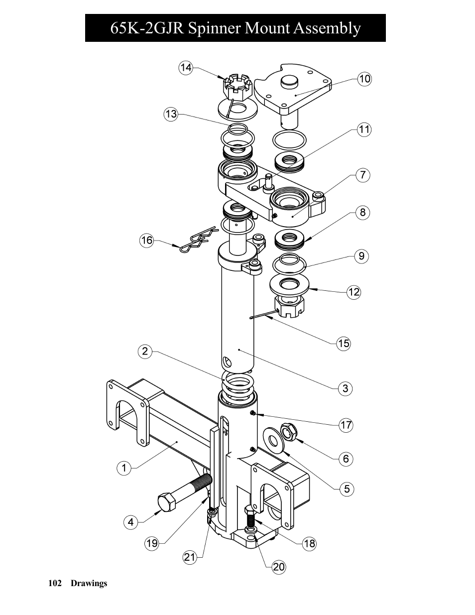 65k-2gjr pipe stop assembly, 65k-2gjr spinner mount assembly | Hawk Industries Hawkjaw Jr. Manual 65K-2GJR Serial Numbers 10 to 20 User Manual | Page 102 / 151