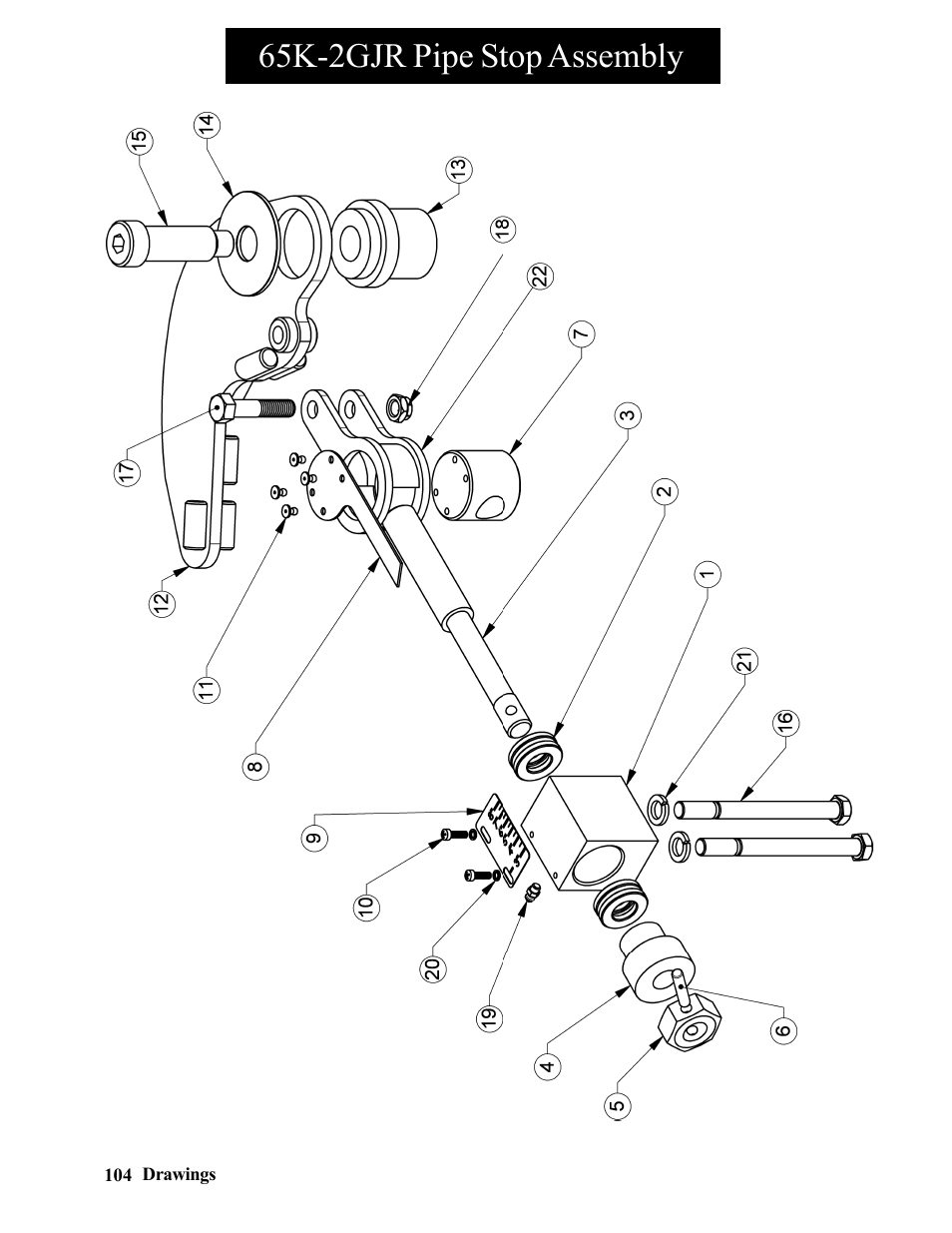 65k-2gjr adjust nut locking assemby, 65k-2gjr pipe stop assembly | Hawk Industries Hawkjaw Jr. Manual 65K-2GJR Serial Numbers 10 to 20 User Manual | Page 104 / 151