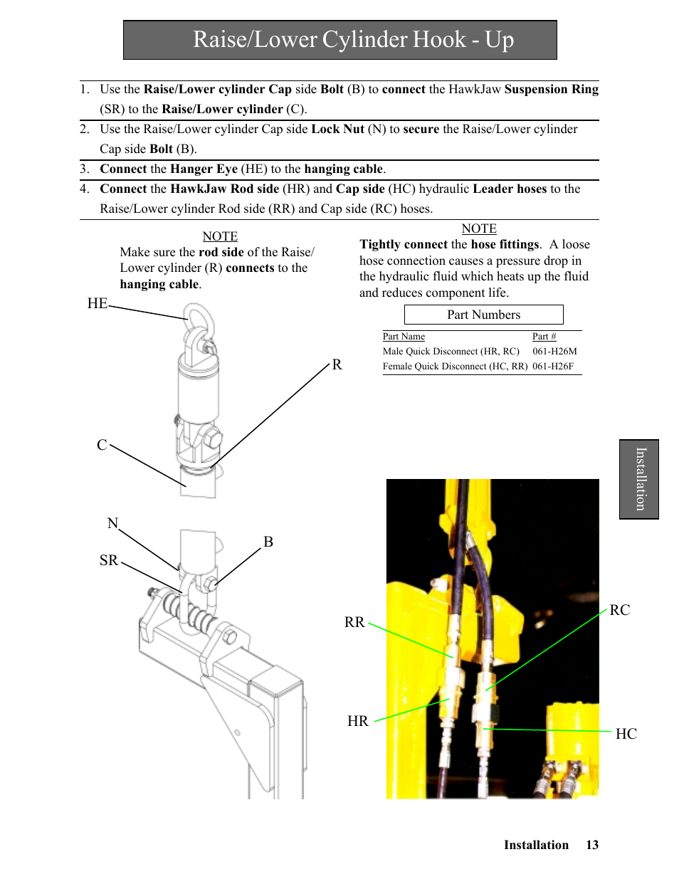Raise/lower cylinder hook - up | Hawk Industries Hawkjaw Jr. Manual 65K-2GJR Serial Numbers 10 to 20 User Manual | Page 13 / 151