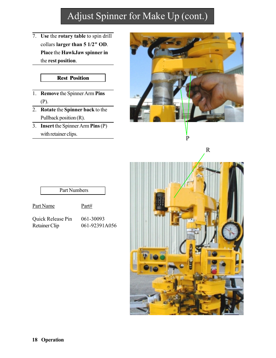 Adjust spinner for make up (cont.) | Hawk Industries Hawkjaw Jr. Manual 65K-2GJR Serial Numbers 10 to 20 User Manual | Page 18 / 151