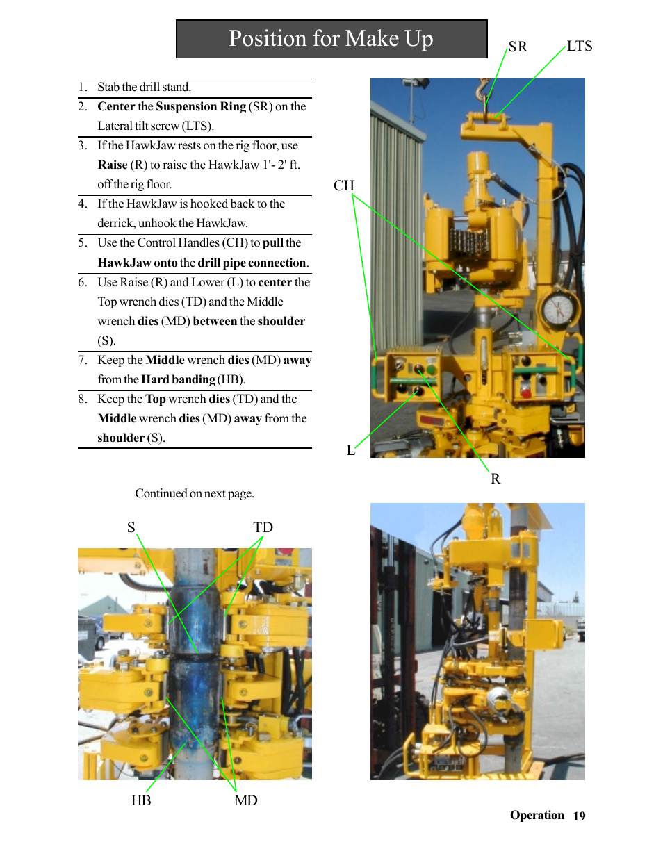 Position for make up | Hawk Industries Hawkjaw Jr. Manual 65K-2GJR Serial Numbers 10 to 20 User Manual | Page 19 / 151