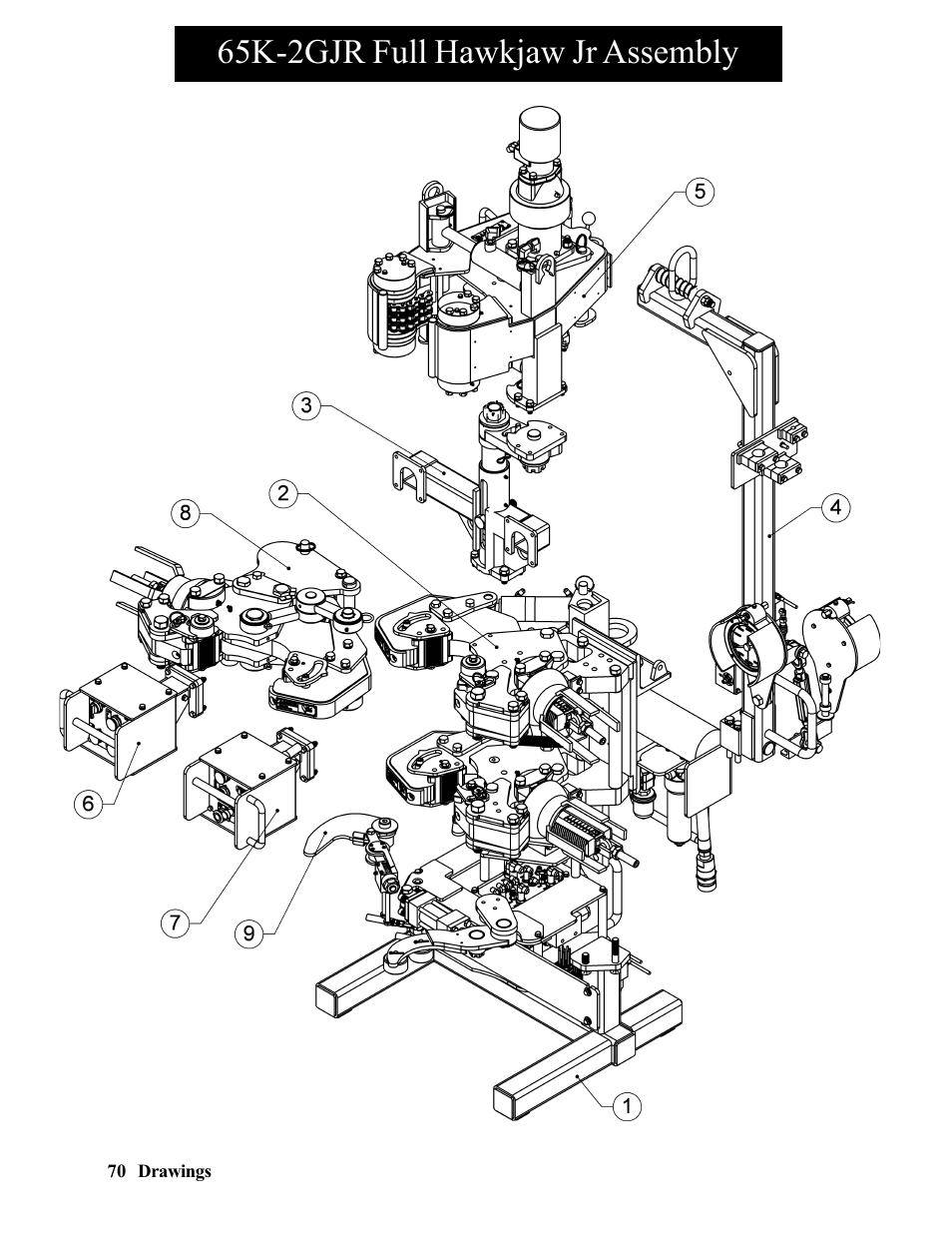 65k-2gjr middle wrench assembly, 65k-2gjr full hawkjaw jr assembly | Hawk Industries Hawkjaw Jr. Manual 65K-2GJR Serial Numbers 10 to 20 User Manual | Page 70 / 151