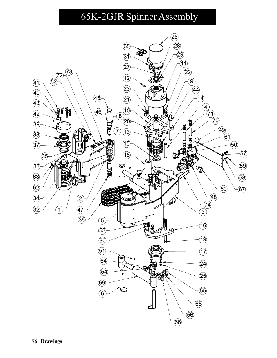 65k-2gjr stand assembly, 65k-2gjr spinner assembly | Hawk Industries Hawkjaw Jr. Manual 65K-2GJR Serial Numbers 10 to 20 User Manual | Page 76 / 151