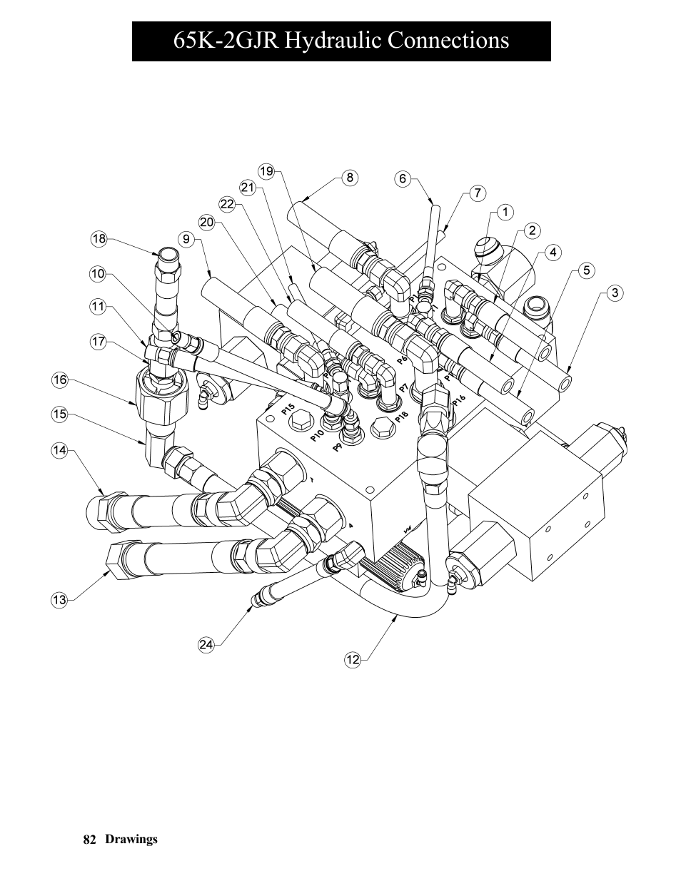 65k-2gjr main manifold air connections, 65k-2gjr hydraulic connections | Hawk Industries Hawkjaw Jr. Manual 65K-2GJR Serial Numbers 10 to 20 User Manual | Page 82 / 151