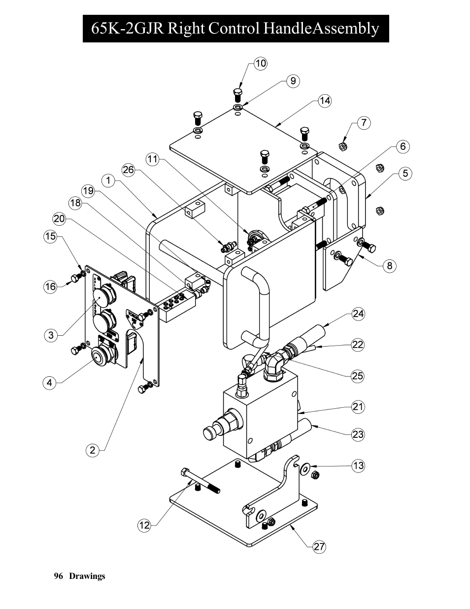65k-2gjr torque control block assembly, 65k-2gjr right control handleassembly | Hawk Industries Hawkjaw Jr. Manual 65K-2GJR Serial Numbers 10 to 20 User Manual | Page 96 / 151