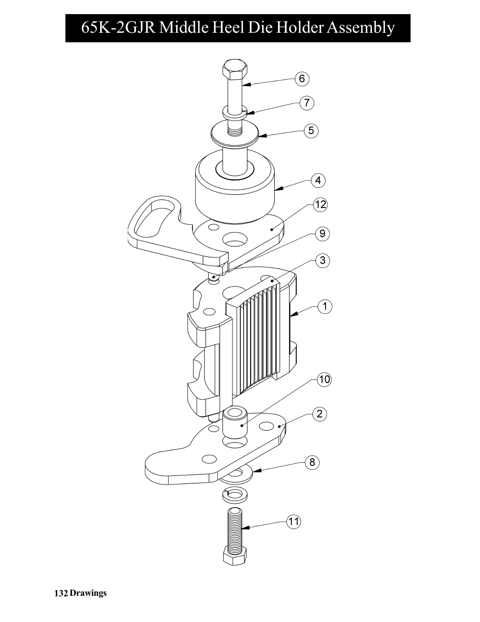 65k-2gjr middle hook die holder assembly, 65k-2gjr middle heel die holder assembly | Hawk Industries Hawkjaw Jr. Manual 65K-2GJR Serial Numbers 21 to 32 User Manual | Page 132 / 147