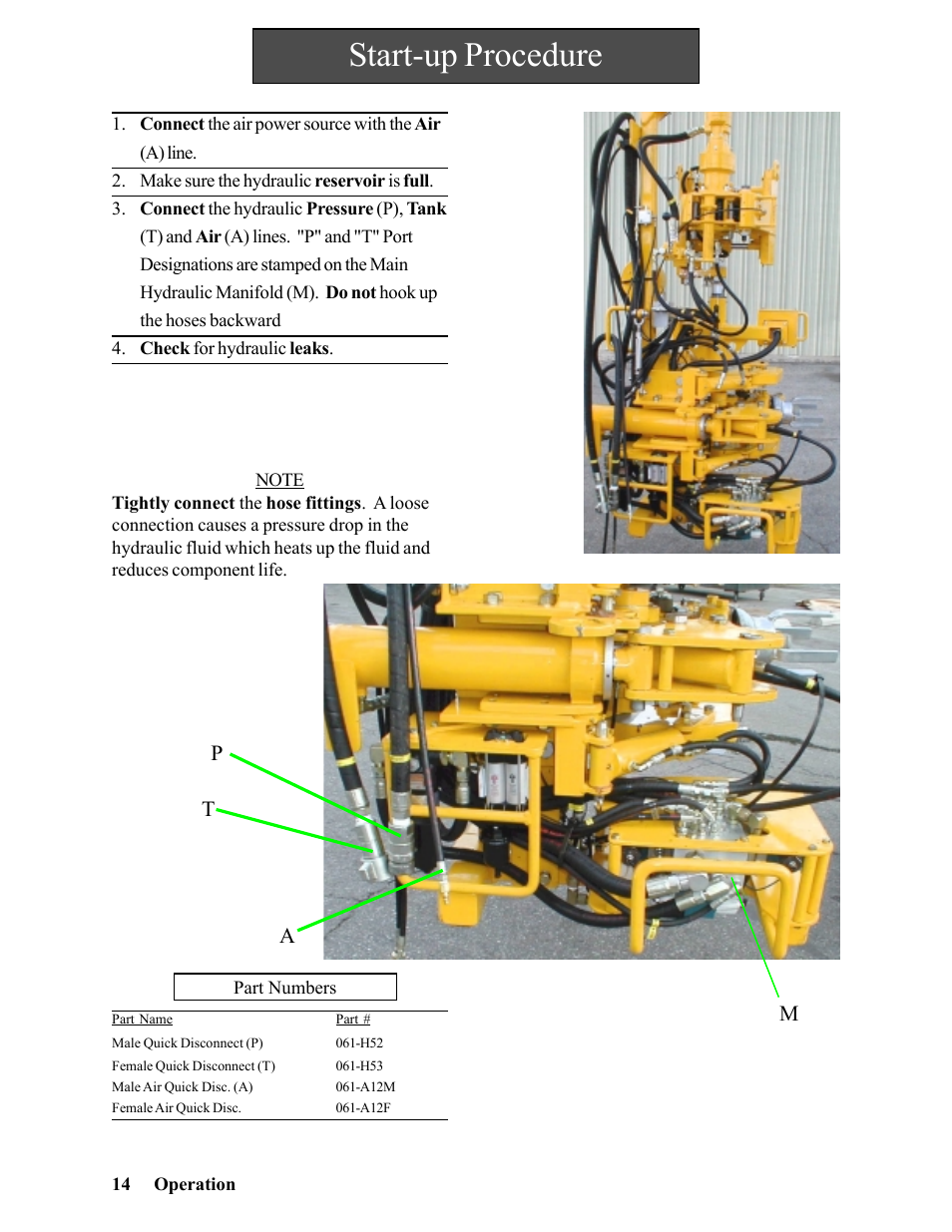 Start-up procedure, Mt p a | Hawk Industries Hawkjaw Jr. Manual 65K-2GJR Serial Numbers 21 to 32 User Manual | Page 14 / 147