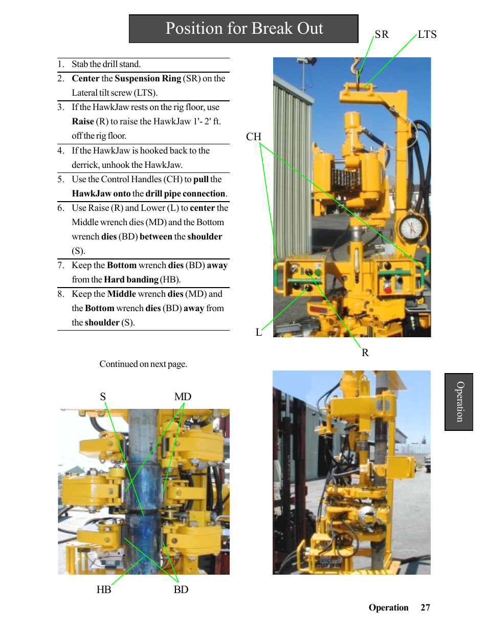 Position for break out | Hawk Industries Hawkjaw Jr. Manual 65K-2GJR Serial Numbers 21 to 32 User Manual | Page 27 / 147