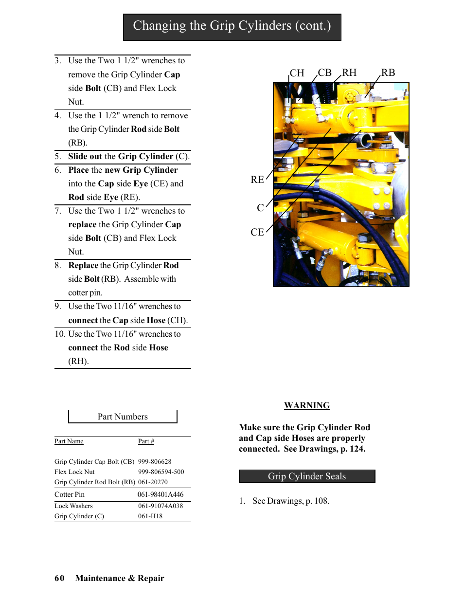 Changing the grip cylinders (cont.) | Hawk Industries Hawkjaw Sr. Manual ALS Serial Numbers 1 to 100 User Manual | Page 60 / 159
