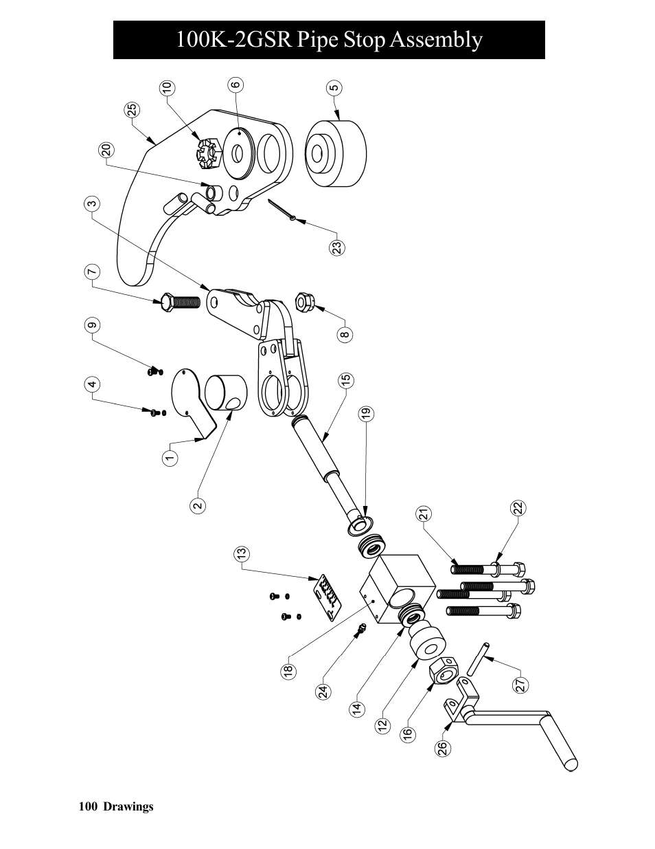 100k-2gsr pipe stop assembly | Hawk Industries Hawkjaw Sr. Manual 100K-2GSR Serial Numbers 101 to 120 User Manual | Page 100 / 165