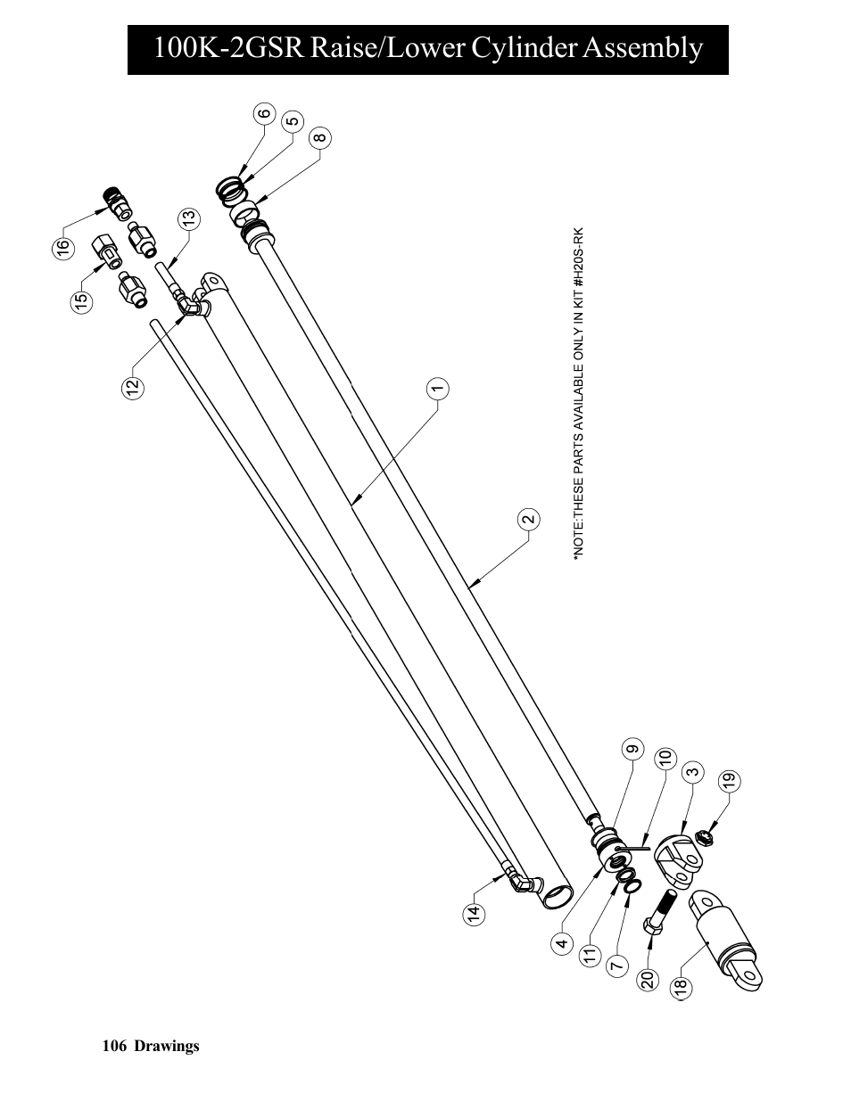 100k-2gsr raise/lower cylinder assembly | Hawk Industries Hawkjaw Sr. Manual 100K-2GSR Serial Numbers 101 to 120 User Manual | Page 106 / 165
