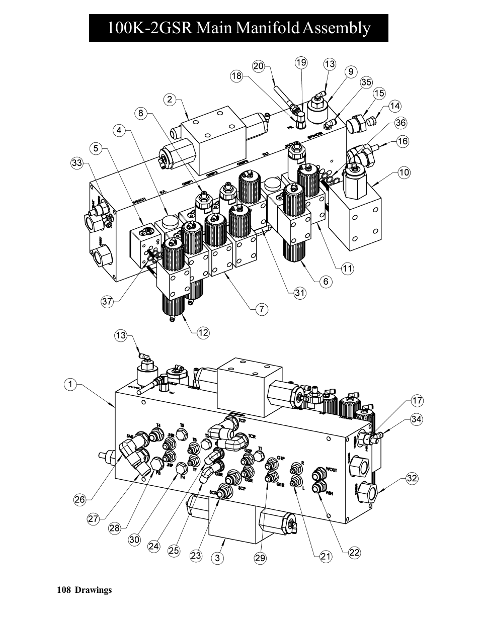 100k-2gsr main manifold assembly | Hawk Industries Hawkjaw Sr. Manual 100K-2GSR Serial Numbers 101 to 120 User Manual | Page 108 / 165