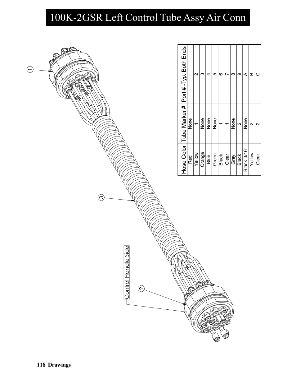 100k-2gsr left control tube assy air conn | Hawk Industries Hawkjaw Sr. Manual 100K-2GSR Serial Numbers 101 to 120 User Manual | Page 118 / 165