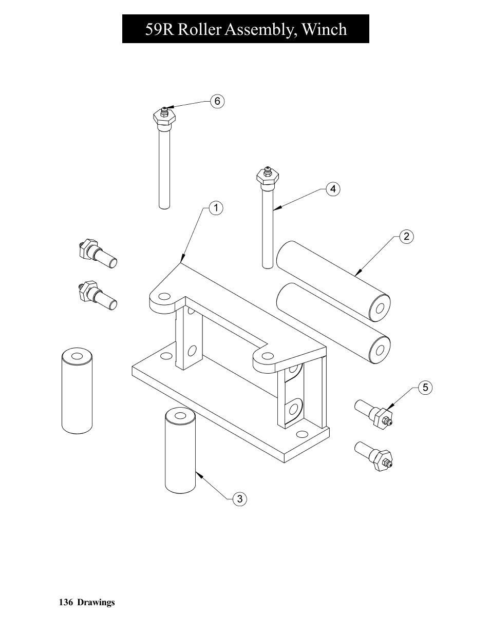 59r roller assembly, winch | Hawk Industries Hawkjaw Sr. Manual 100K-2GSR Serial Numbers 101 to 120 User Manual | Page 136 / 165